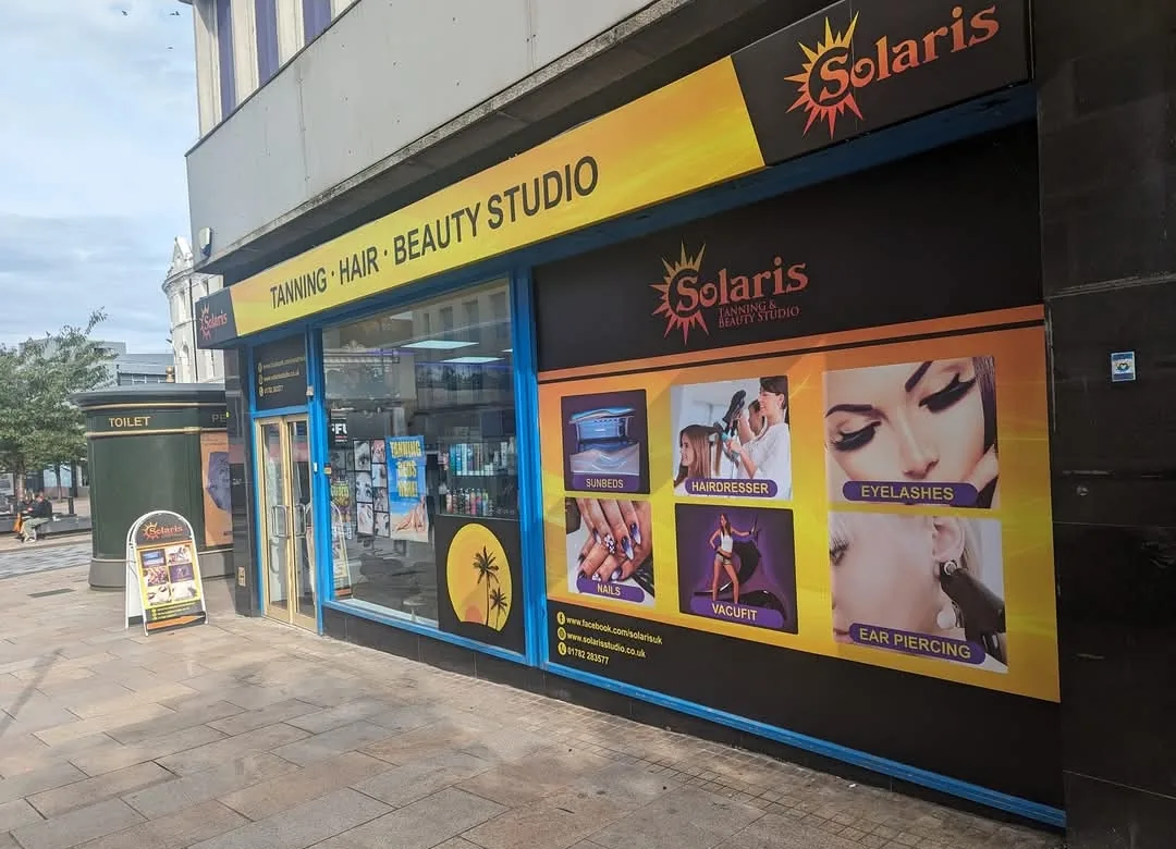 Solaris Tanning & Beauty Studio shopfront on Crown Bank, Hanley